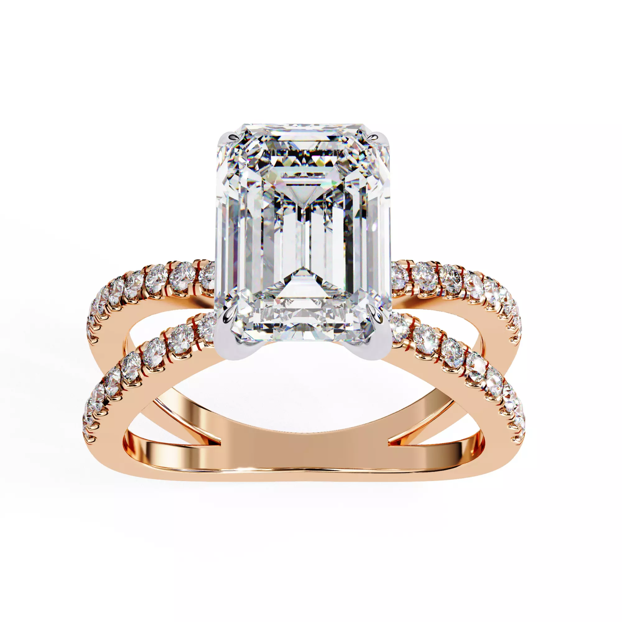 Dual Wire Solitaire Diamond Ring 360 animation renders 3dm stl 3D print model_0