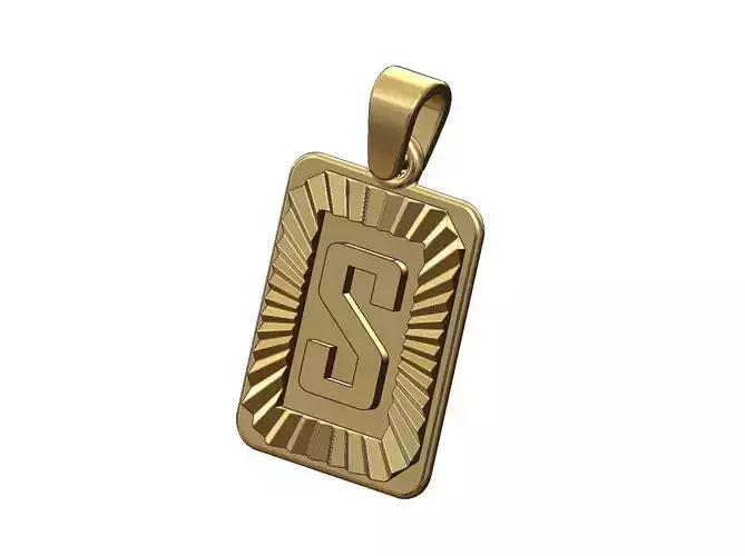 S letter initial Agency font faceted sunrays pendant charm 3D print model