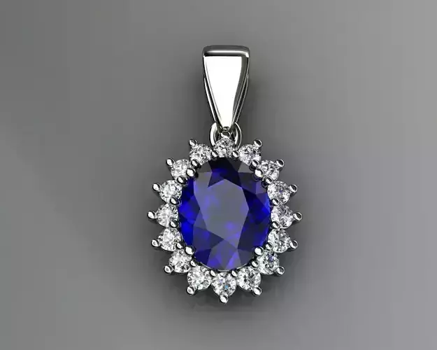 Diamond and Blue Sapphire Pendant 3D print model