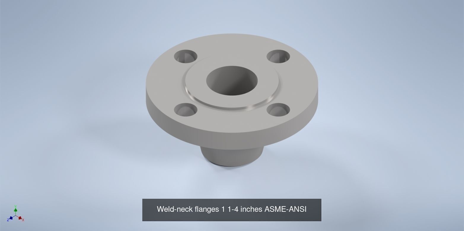 NPS BW RF Weld-Neck Flanges ANSI-ASME B16 5 3D Model Collection_11