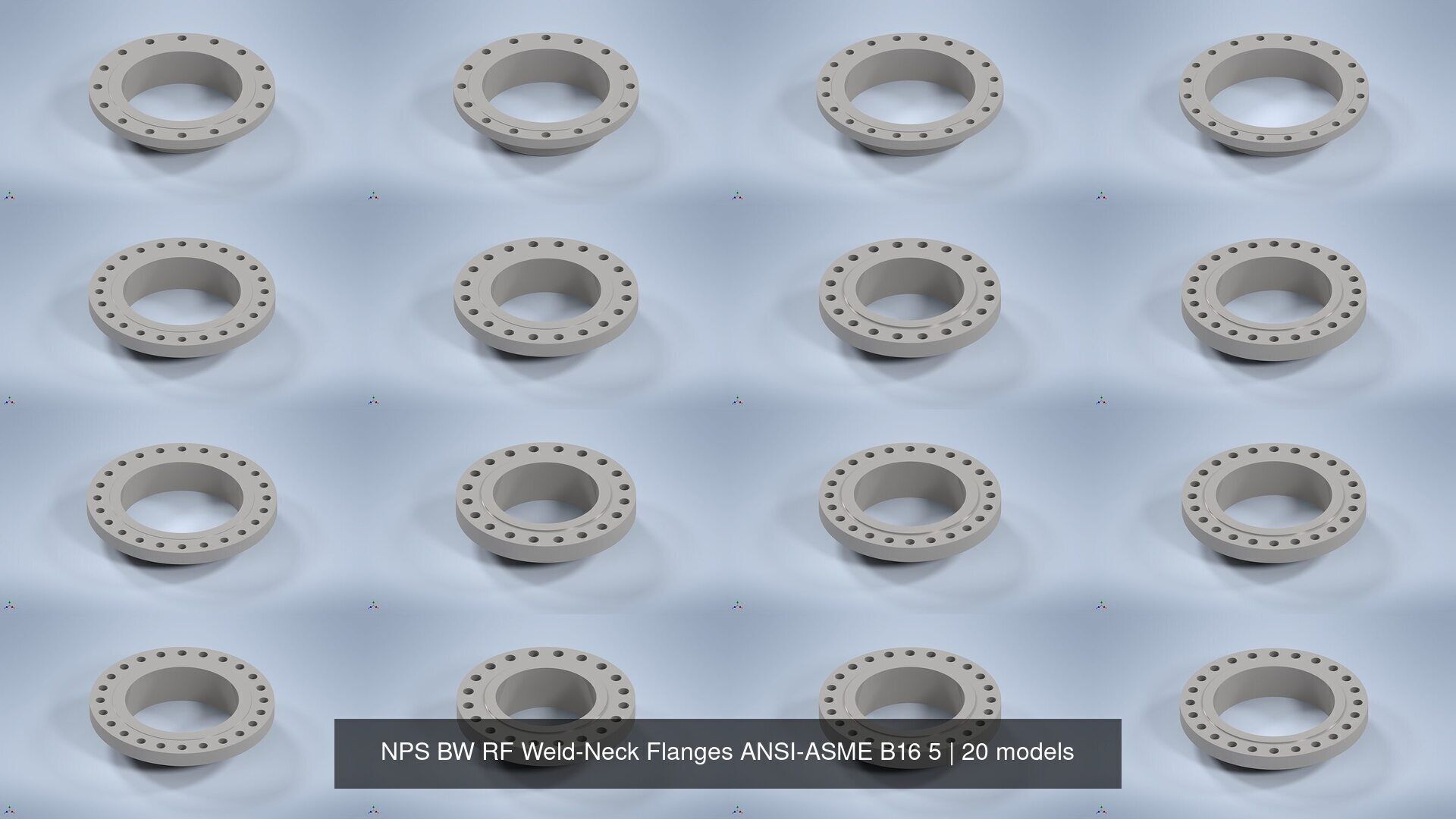 NPS BW RF Weld-Neck Flanges ANSI-ASME B16 5 3D Model Collection_3