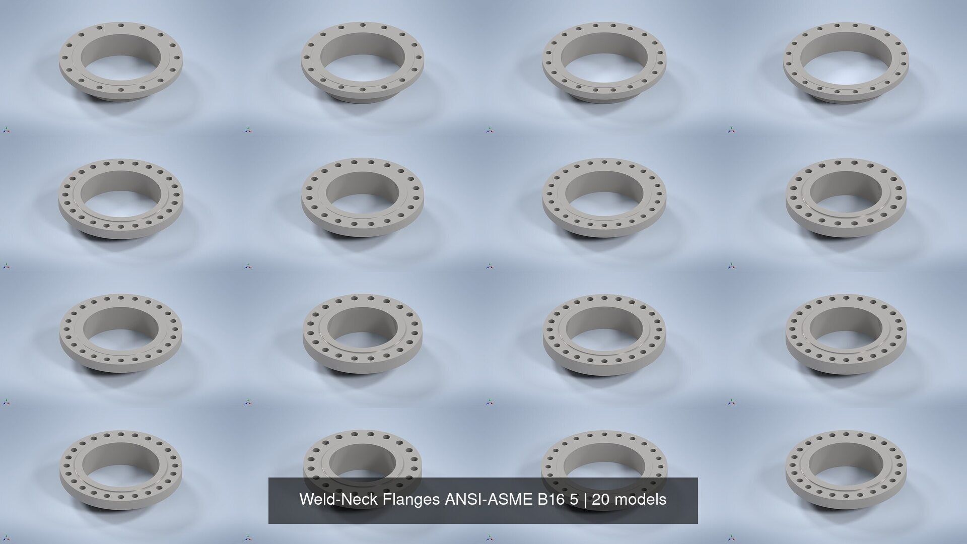 NPS BW RF Weld-Neck Flanges ANSI-ASME B16 5 3D Model Collection_7