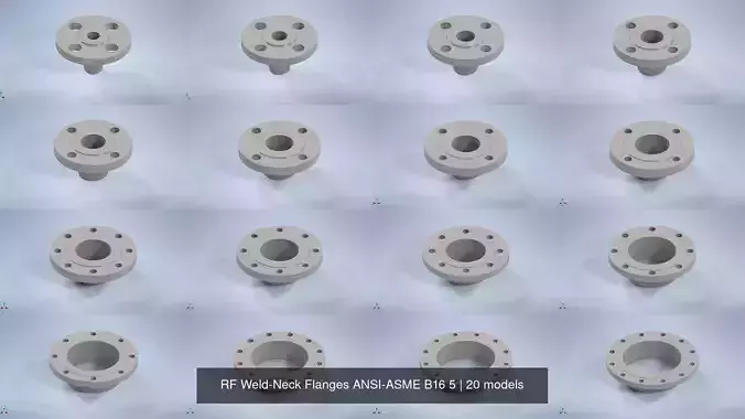 NPS BW RF Weld-Neck Flanges ANSI-ASME B16 5 3D Model Collection