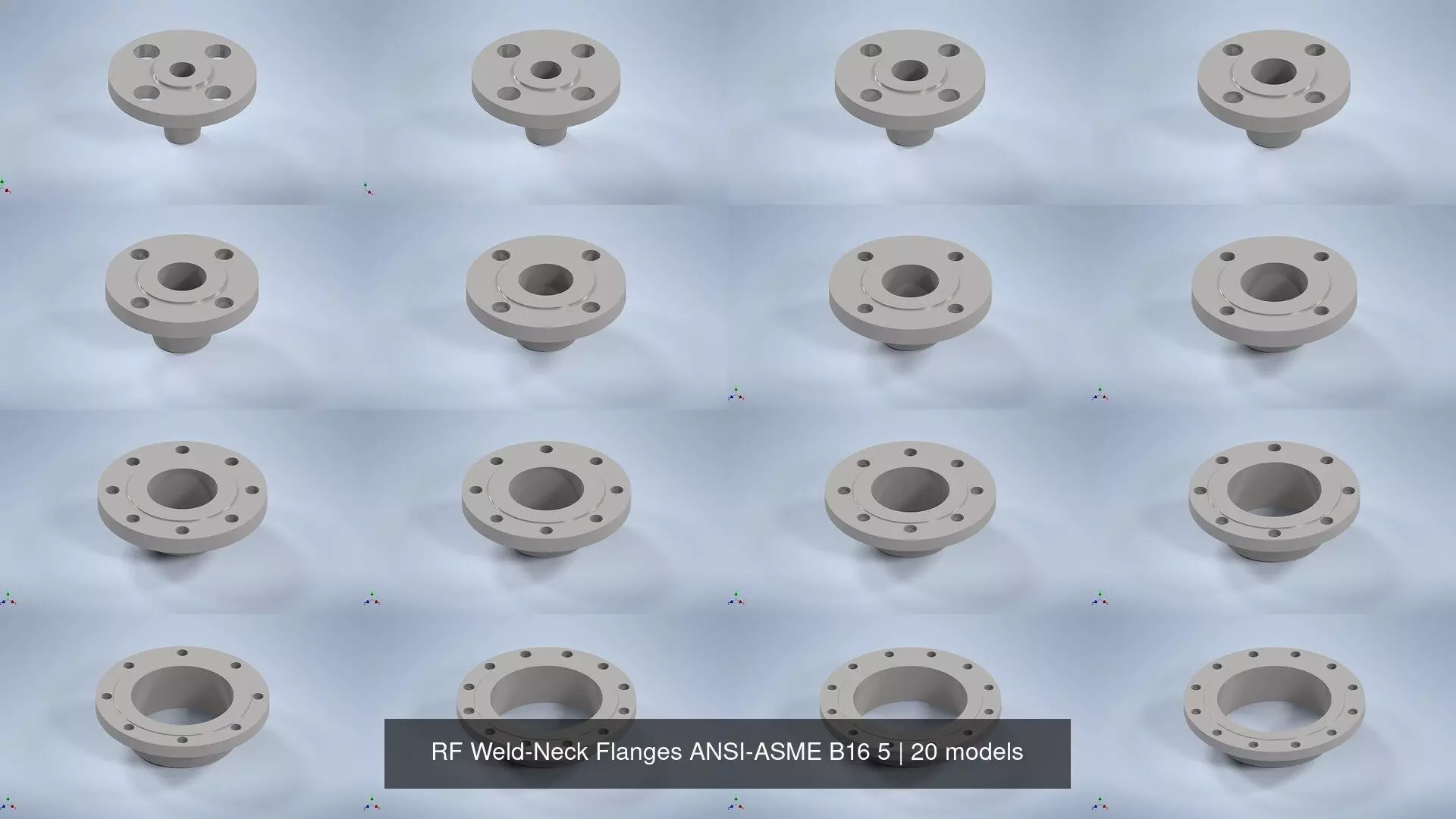 NPS BW RF Weld-Neck Flanges ANSI-ASME B16 5 3D Model Collection_0