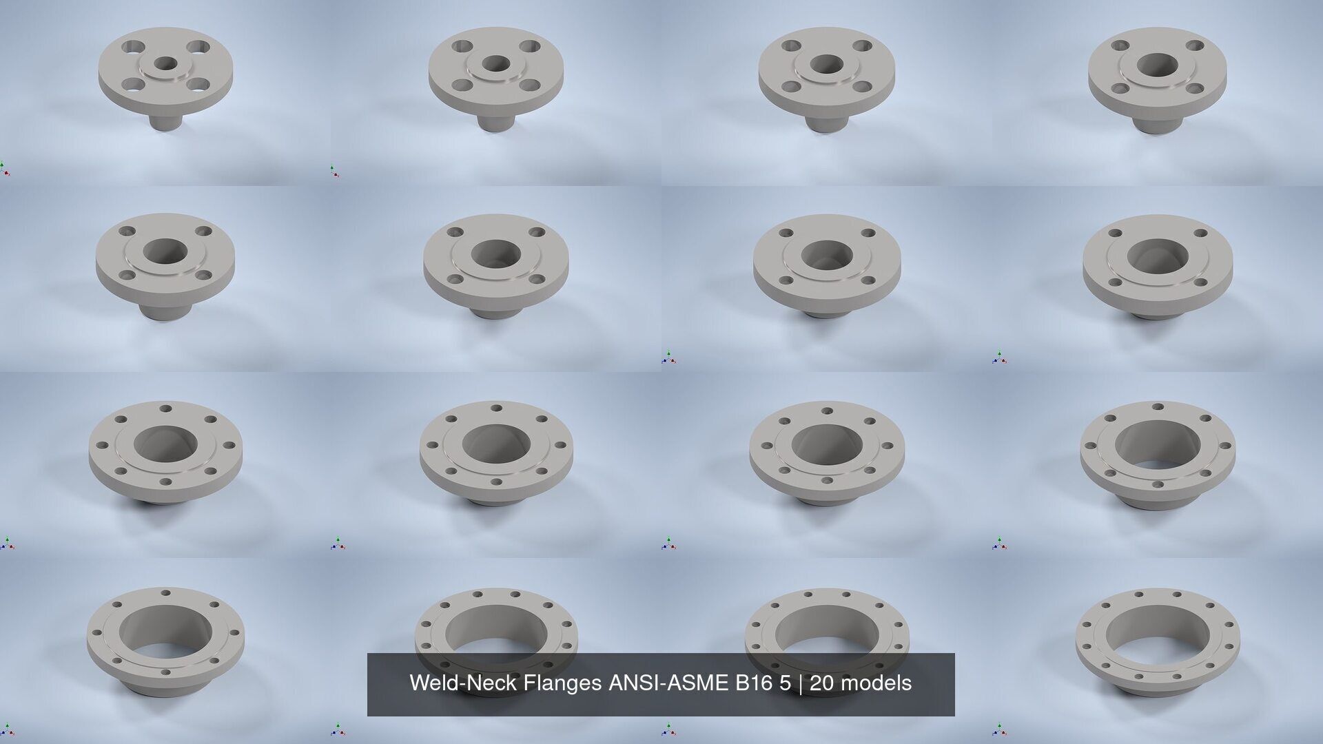 NPS BW RF Weld-Neck Flanges ANSI-ASME B16 5 3D Model Collection_2