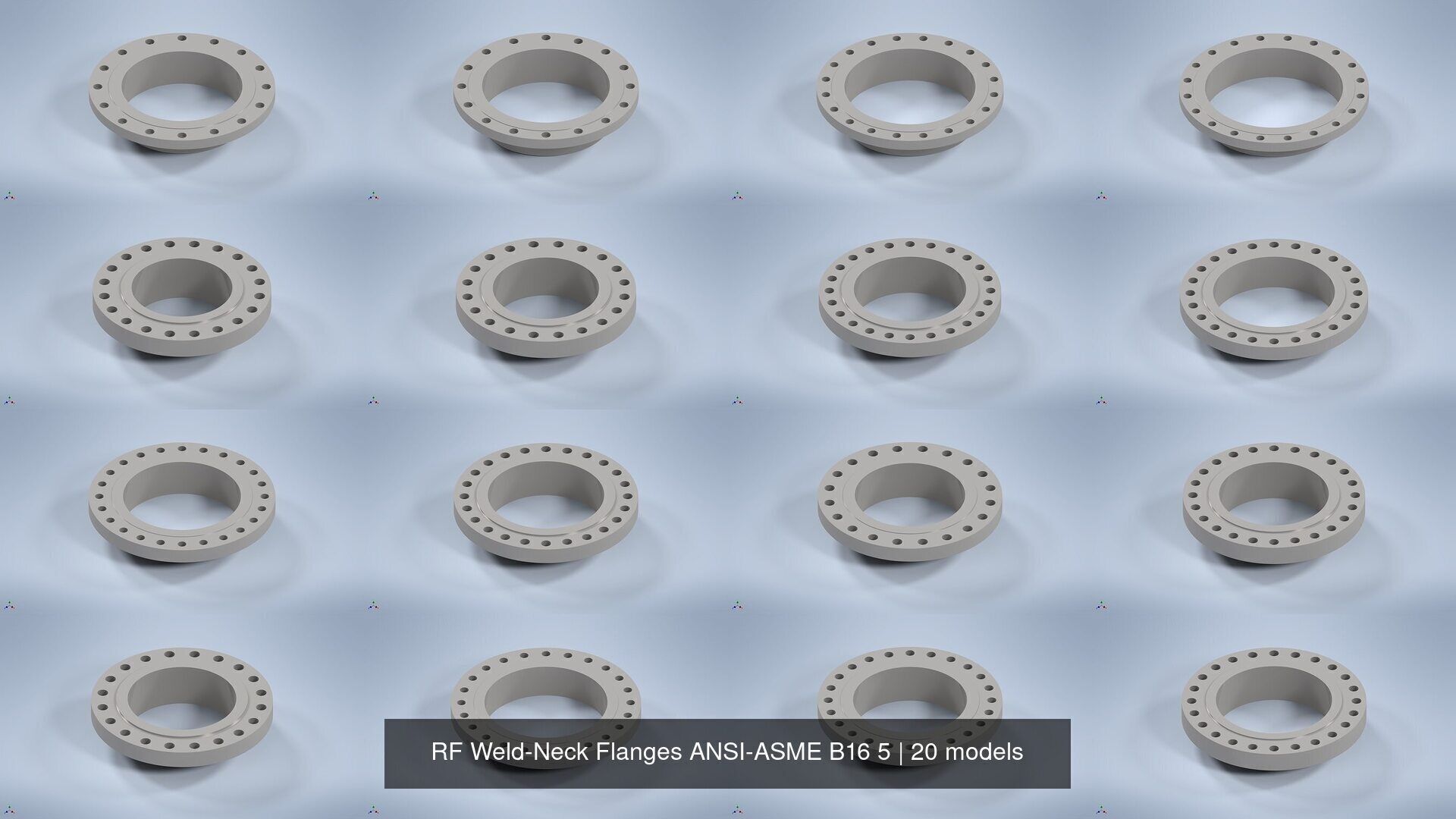 NPS BW RF Weld-Neck Flanges ANSI-ASME B16 5 3D Model Collection_4