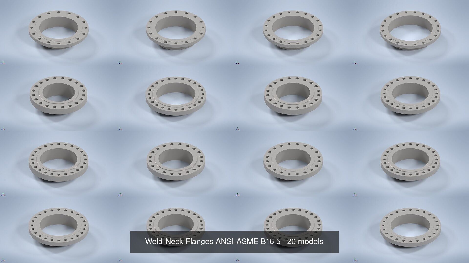 NPS BW RF Weld-Neck Flanges ANSI-ASME B16 5 3D Model Collection_6