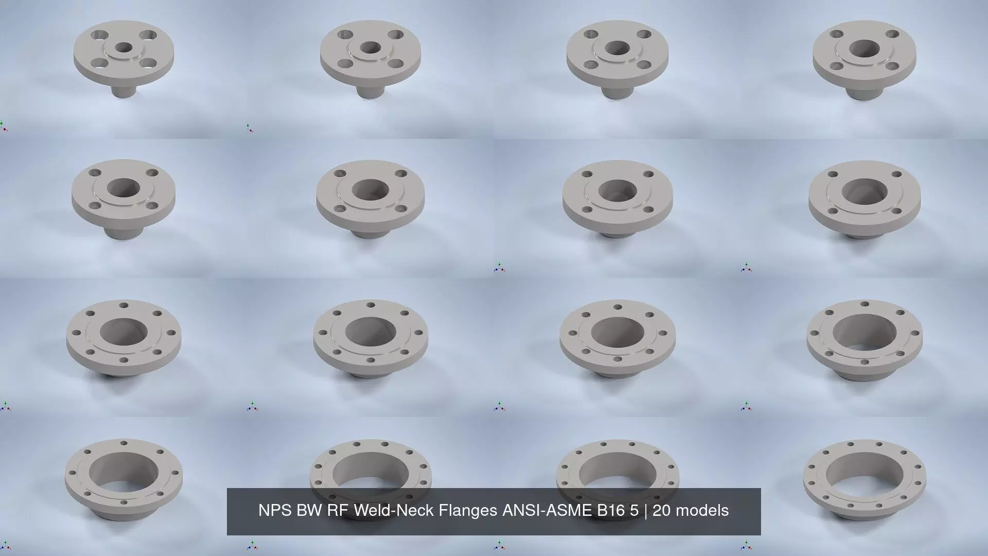 NPS BW RF Weld-Neck Flanges ANSI-ASME B16 5 3D Model Collection_1