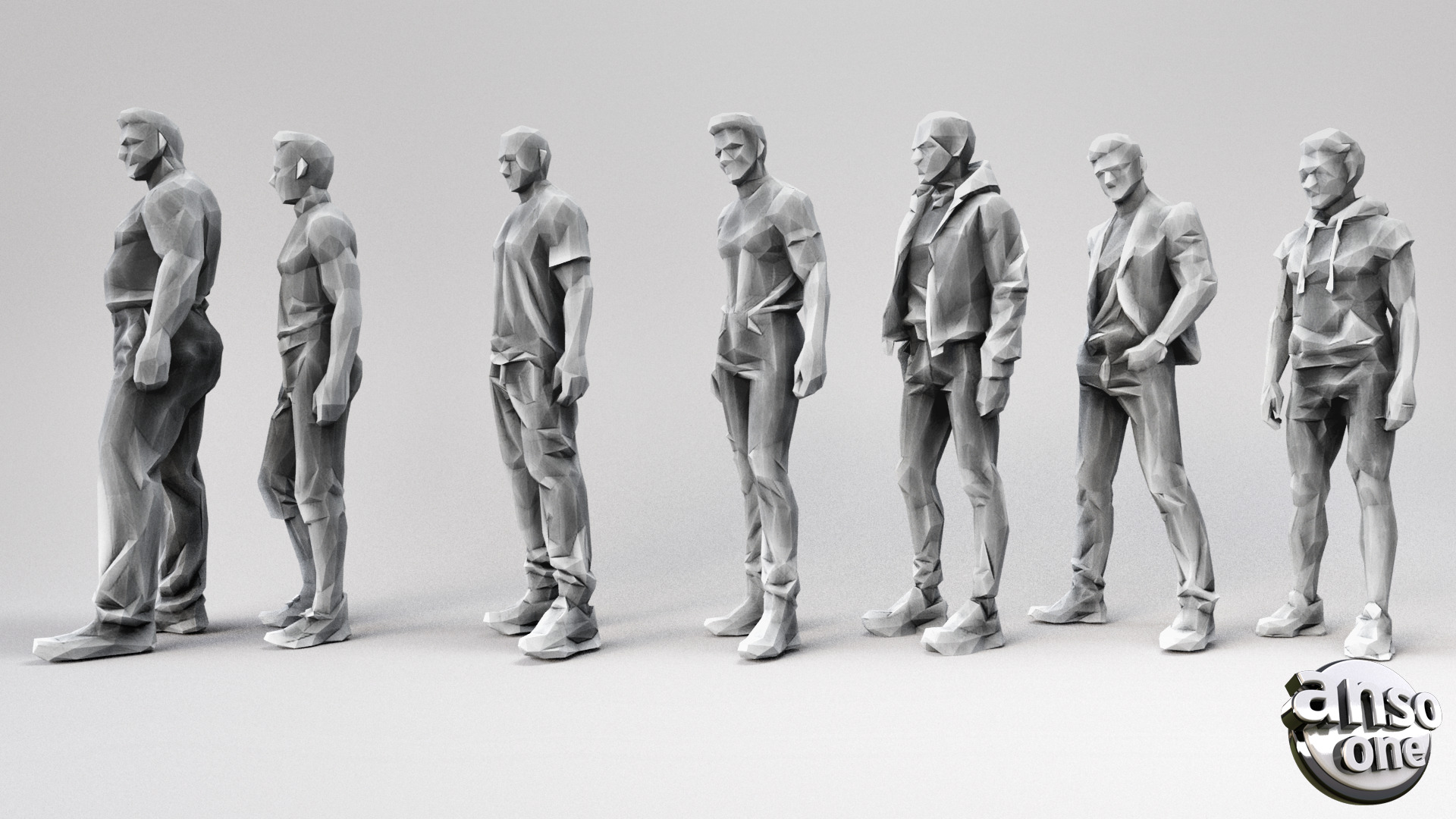 LowPolyMaleBundle02 3D model_2