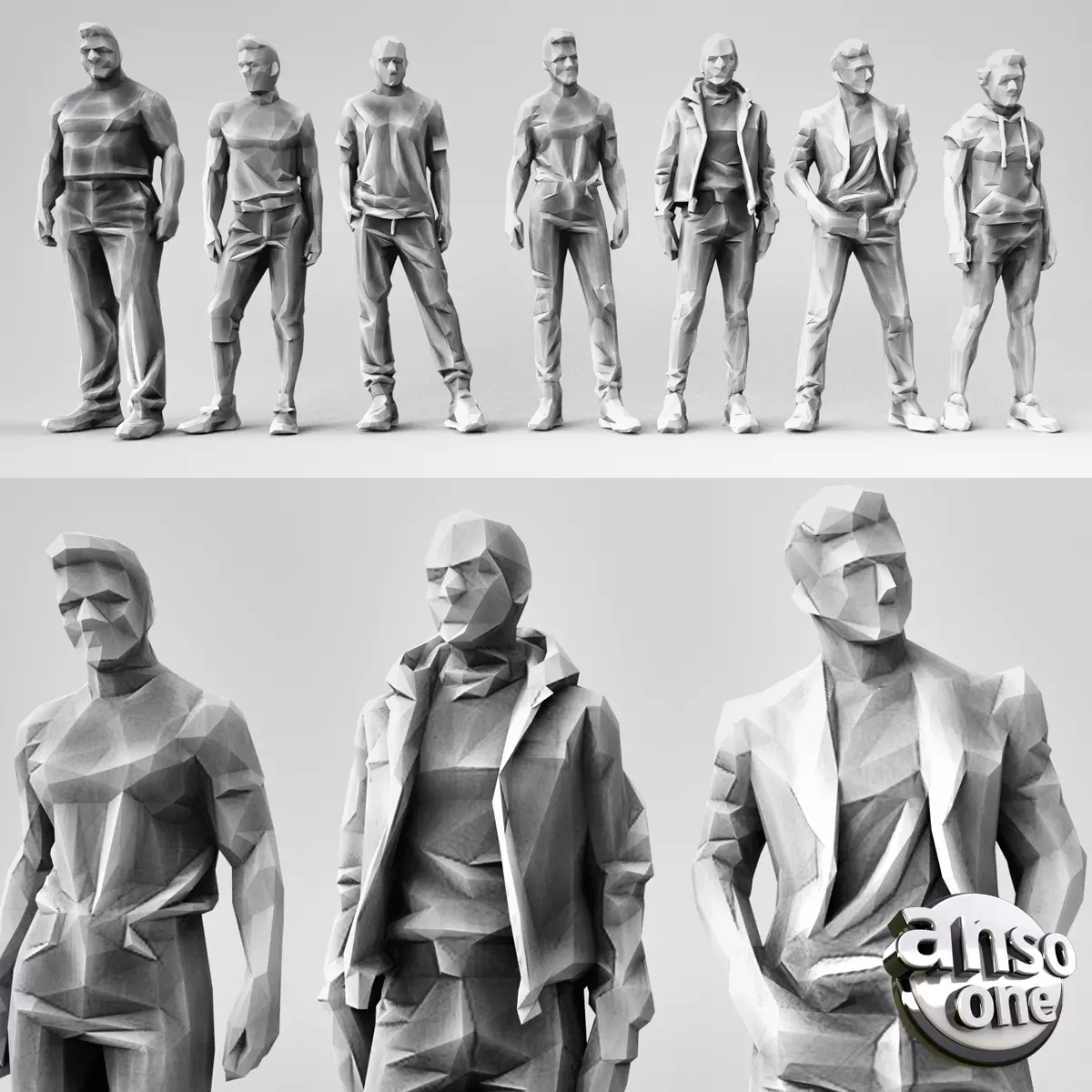 LowPolyMaleBundle02 3D model_0