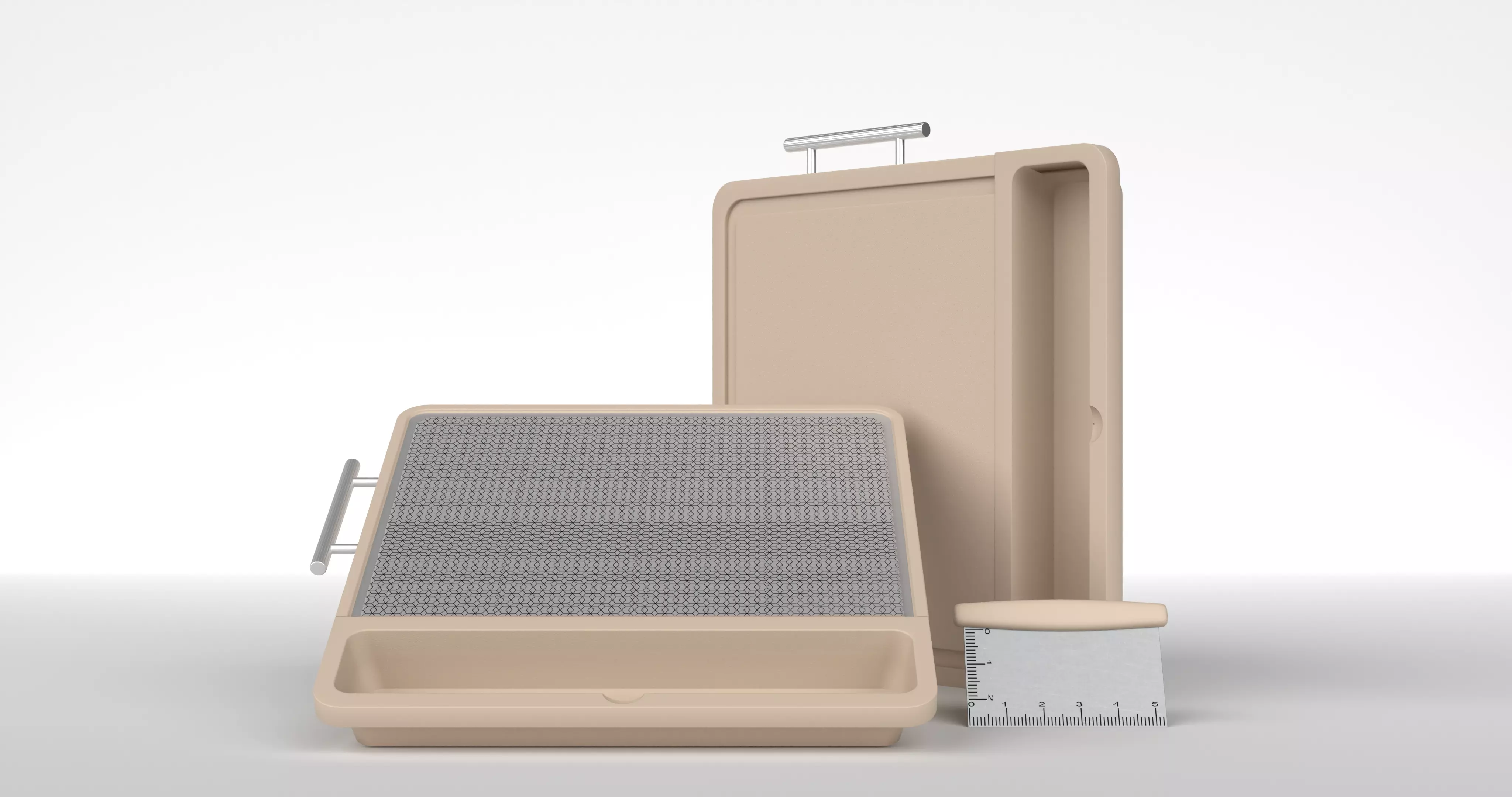 Cutting Board with Waste Cup and Scraper Low-poly 3D model_0