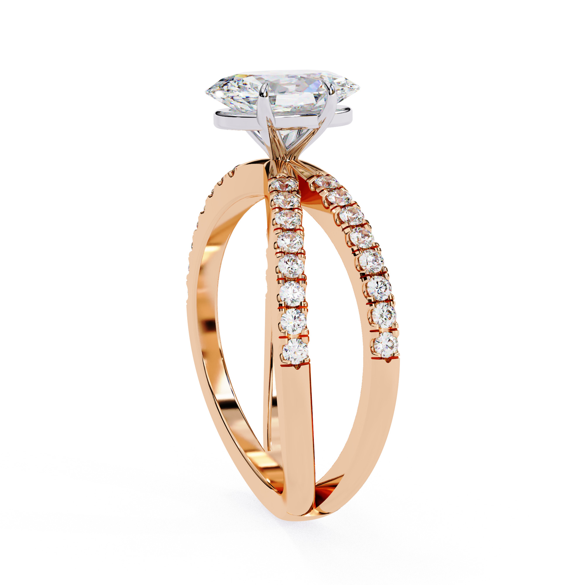 Dual Wire Solitaire Diamond Ring 360 animation renders 3dm stl 3D print model_11