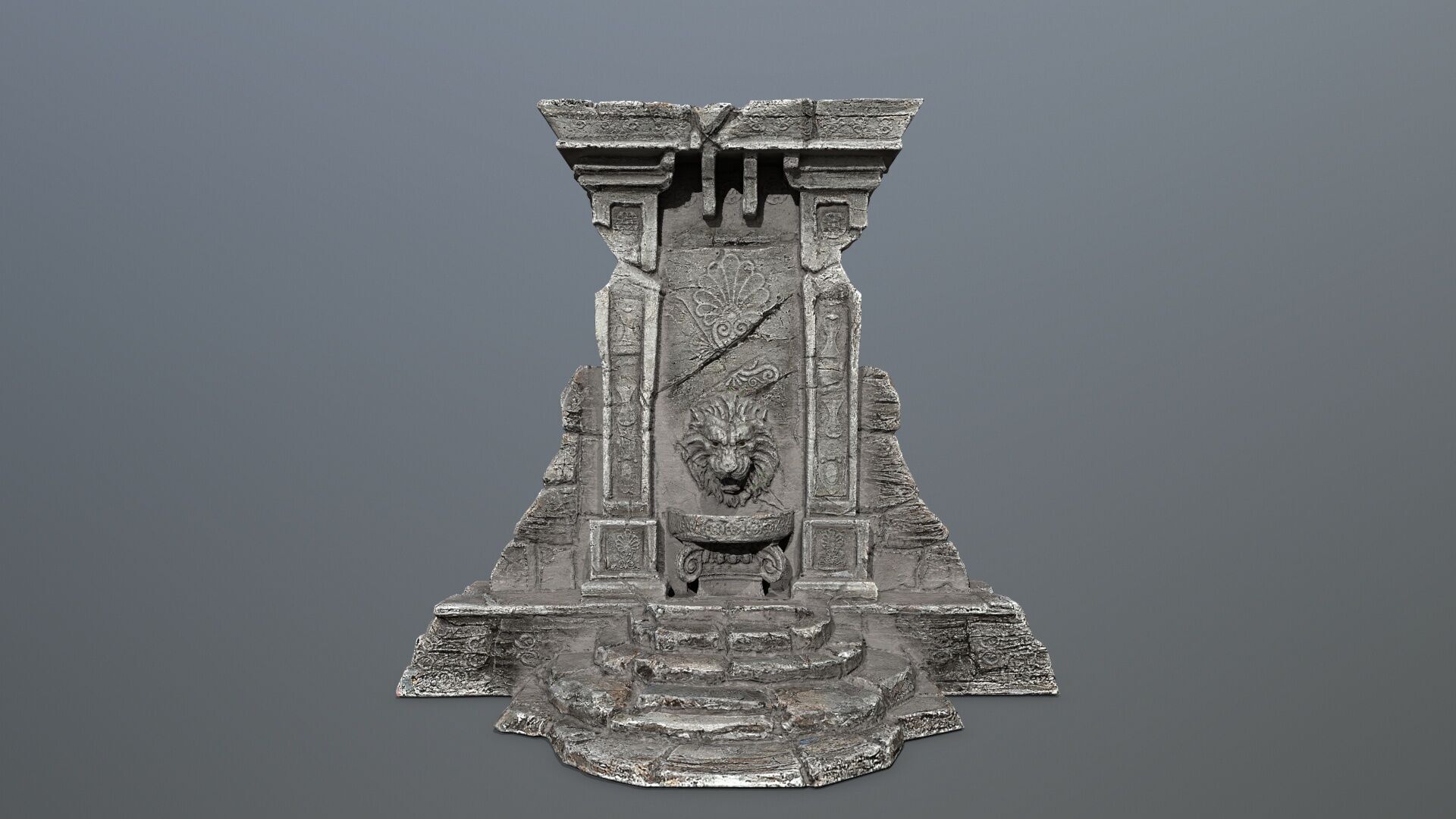 Lion fountain Low-poly 3D model_4