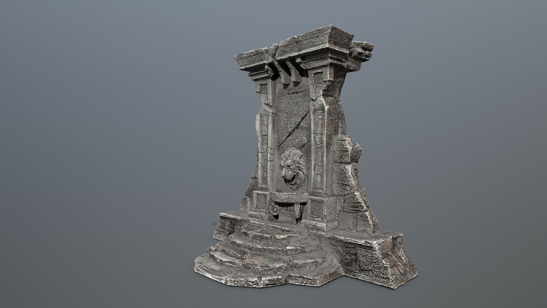Lion fountain Low-poly 3D model_5