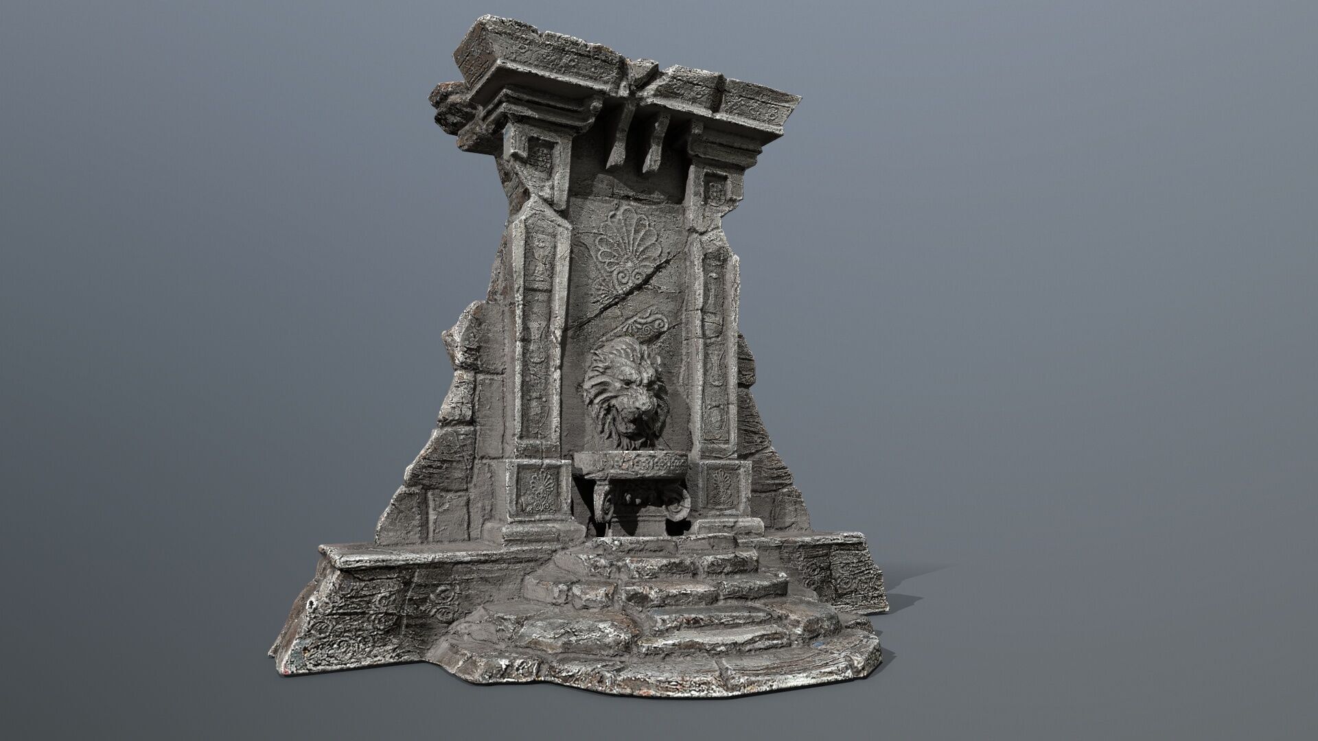 Lion fountain Low-poly 3D model_2