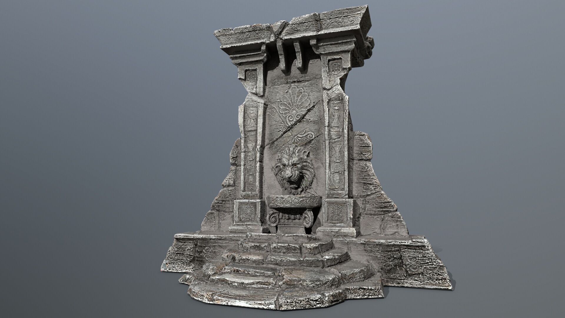Lion fountain Low-poly 3D model_1