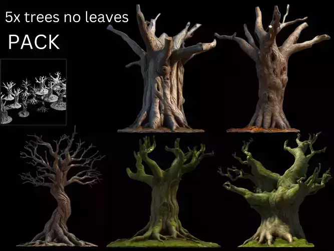 Trees without Leaves - Pack Low-poly 3D model
