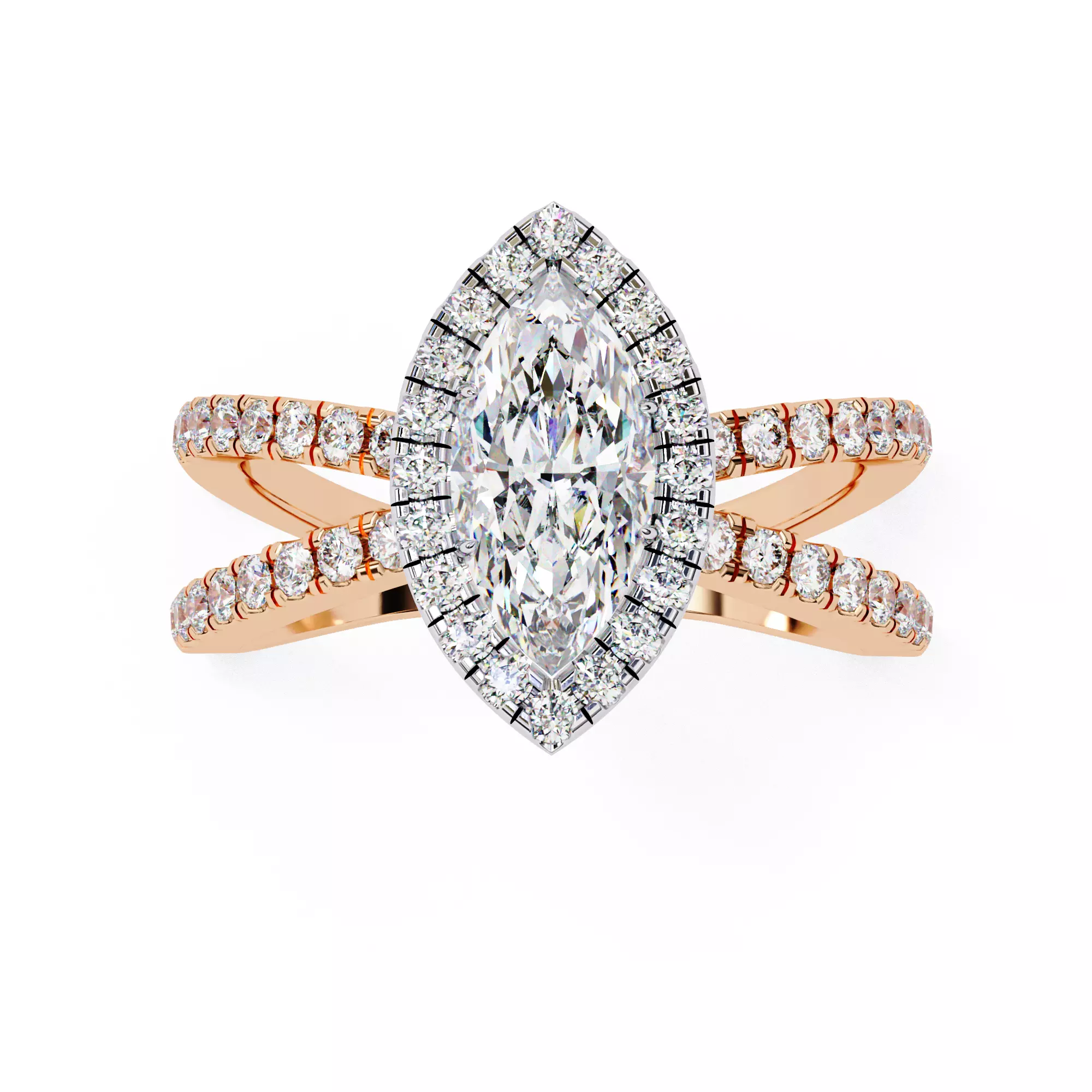 Dual Wire Solitaire Diamond Ring 360 animation renders 3dm stl 3D print model_0