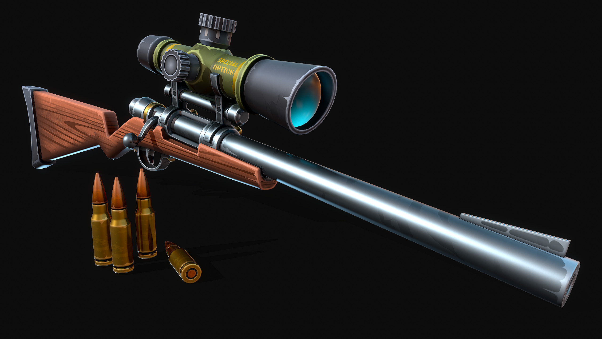 Stylized Sniper Rifle Low-poly 3D model_8
