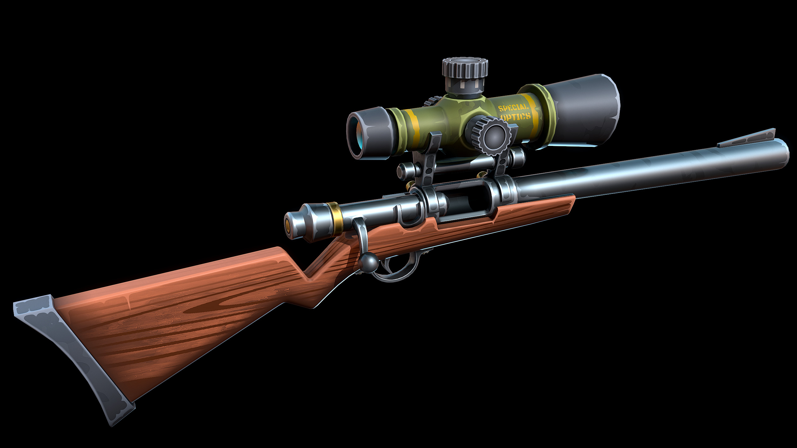 Stylized Sniper Rifle Low-poly 3D model_5