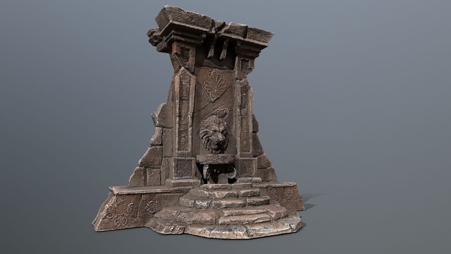 Lion fountain Low-poly 3D model_2