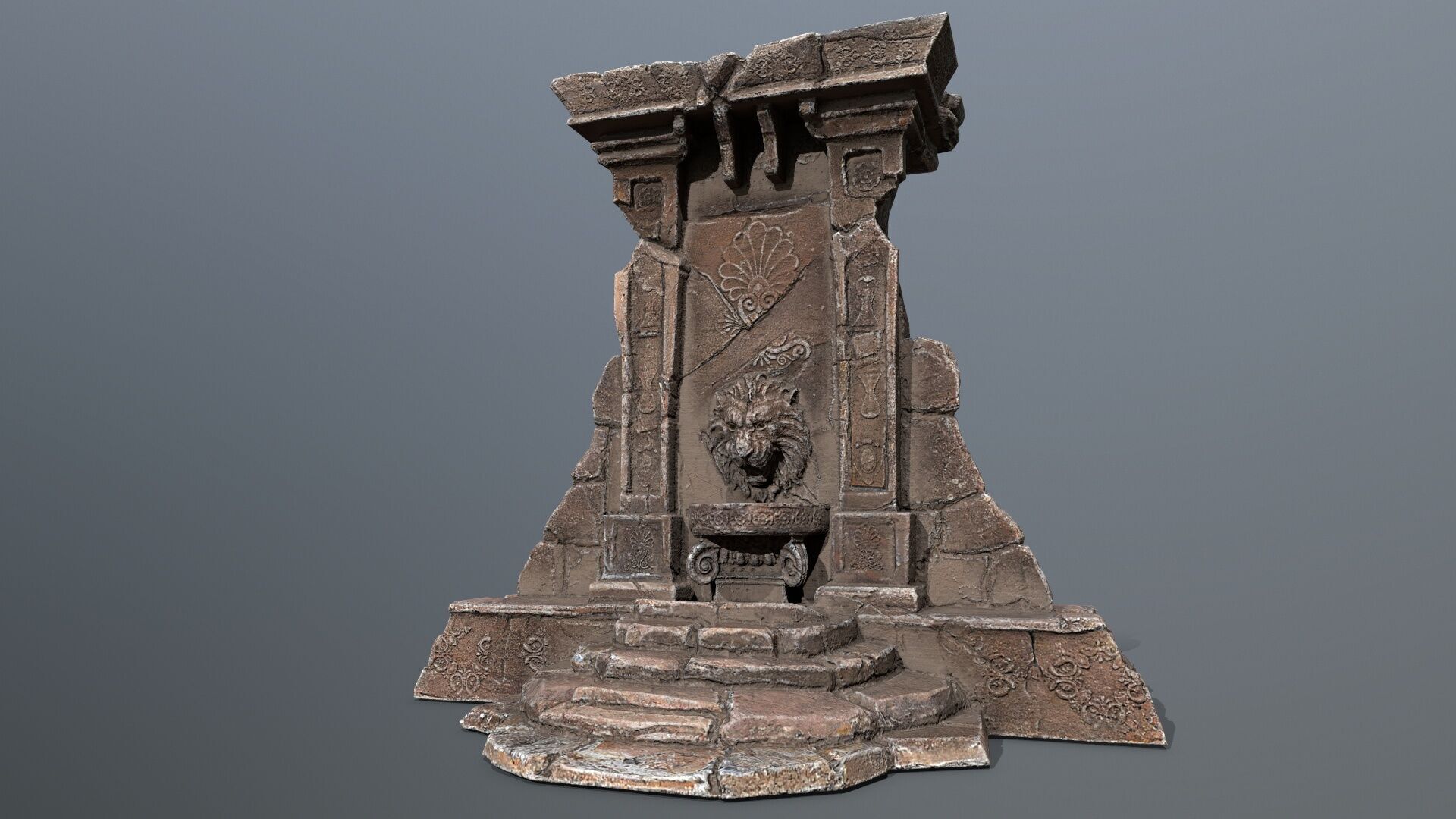 Lion fountain Low-poly 3D model_1