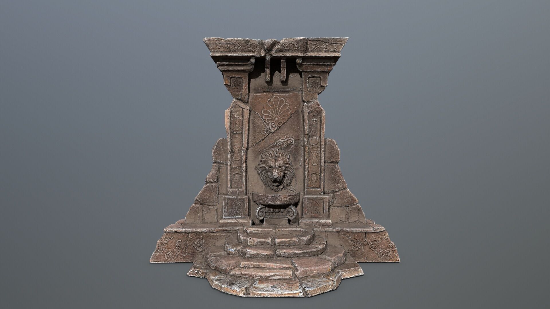 Lion fountain Low-poly 3D model_4