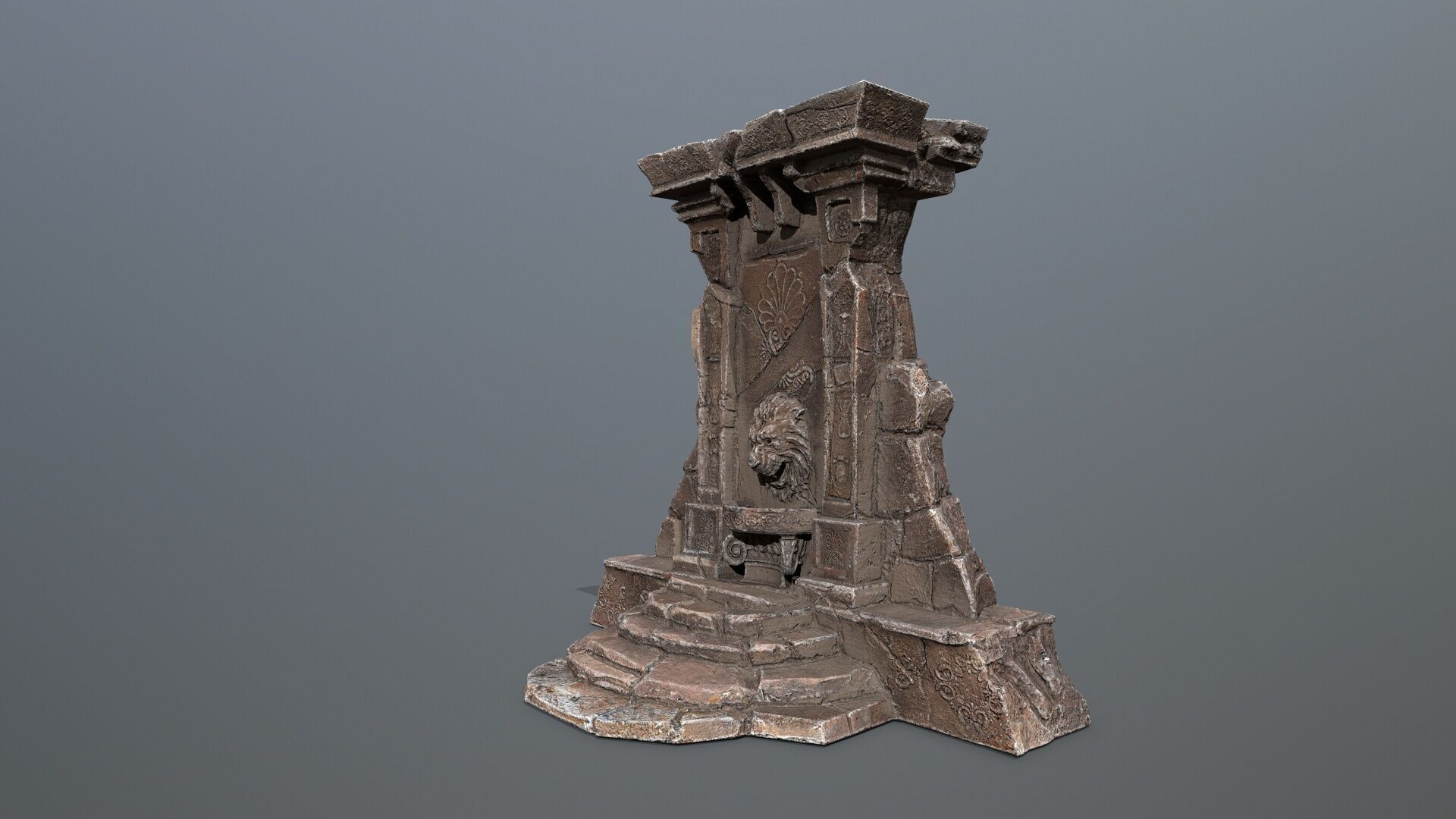 Lion fountain Low-poly 3D model_5