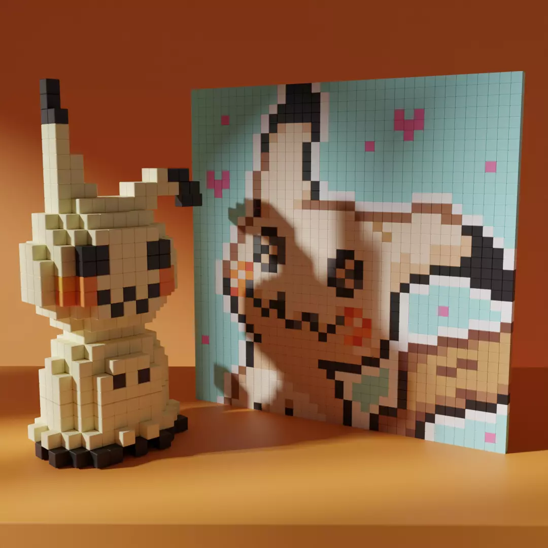 Mimikyu Pokemon Voxel Stylized Cubic Low-poly 3D model