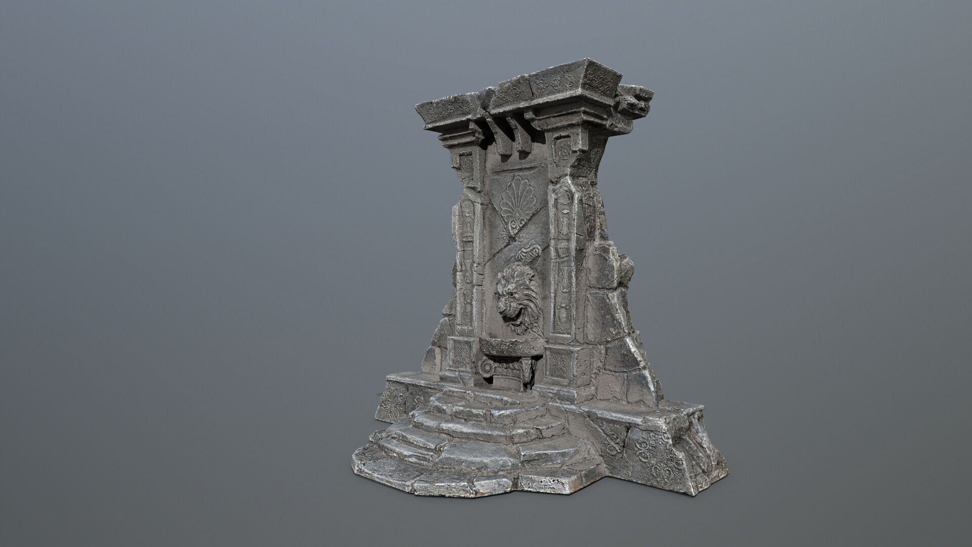 Lion fountain Low-poly 3D model_5