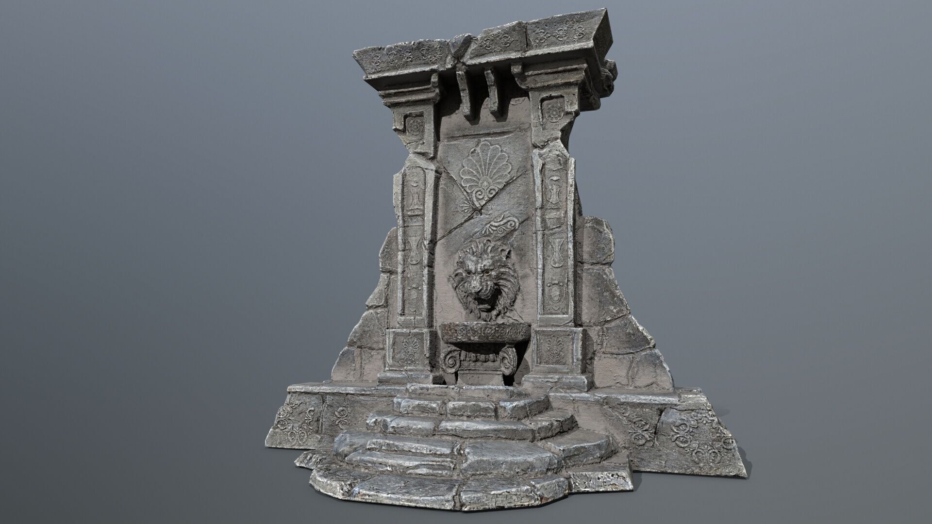 Lion fountain Low-poly 3D model_1