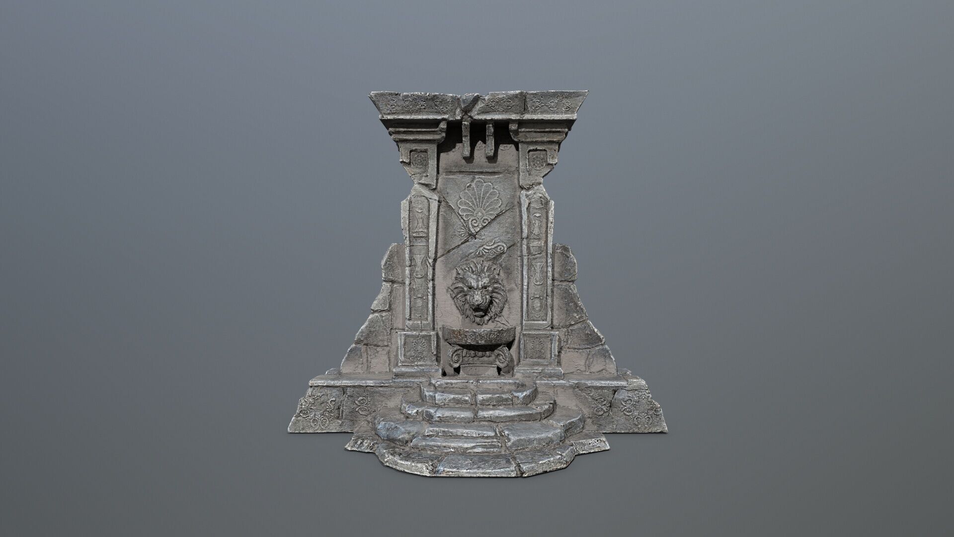 Lion fountain Low-poly 3D model_12