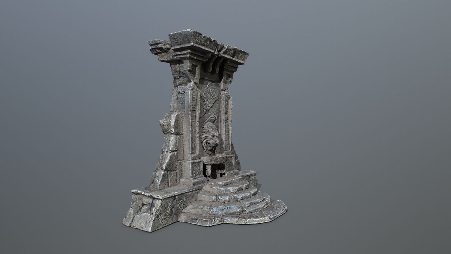 Lion fountain Low-poly 3D model_11