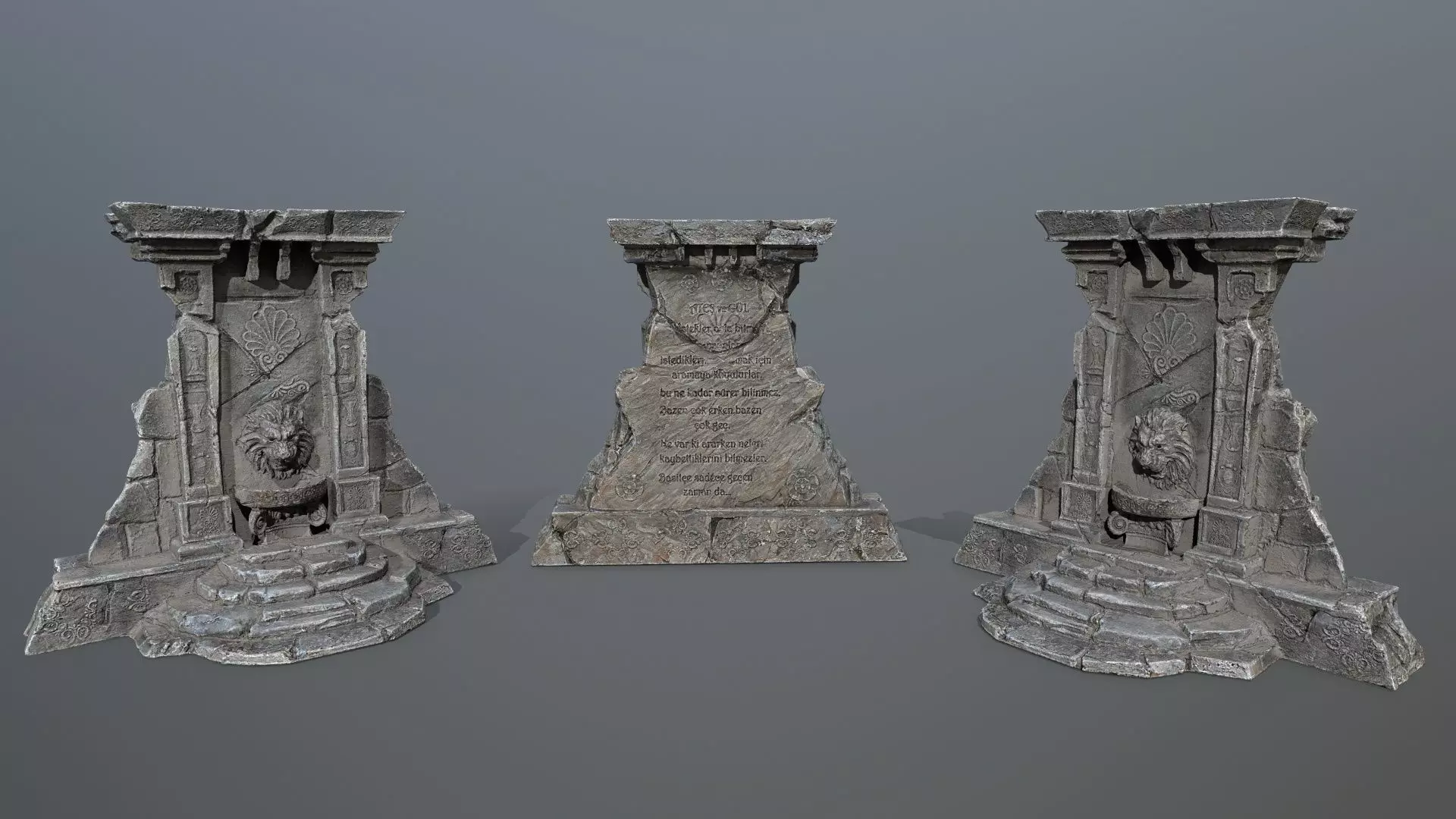Lion fountain Low-poly 3D model_0