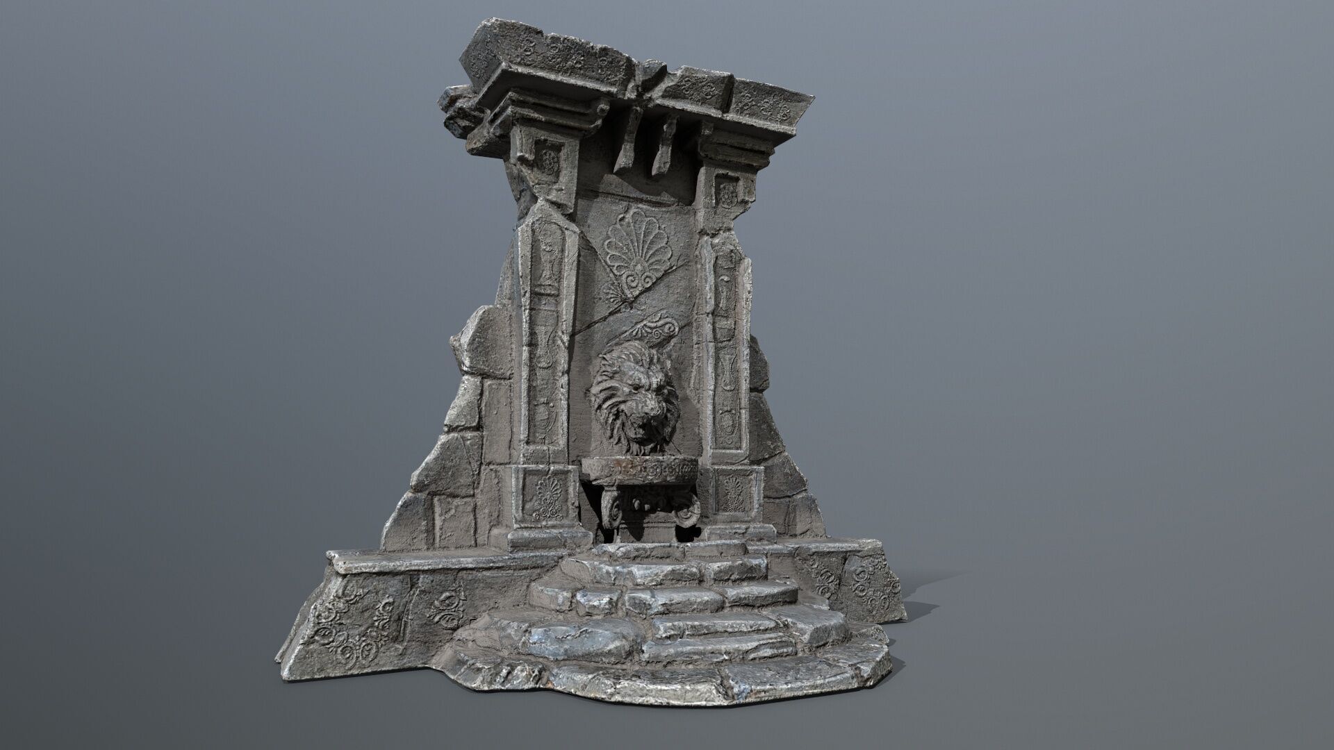 Lion fountain Low-poly 3D model_2