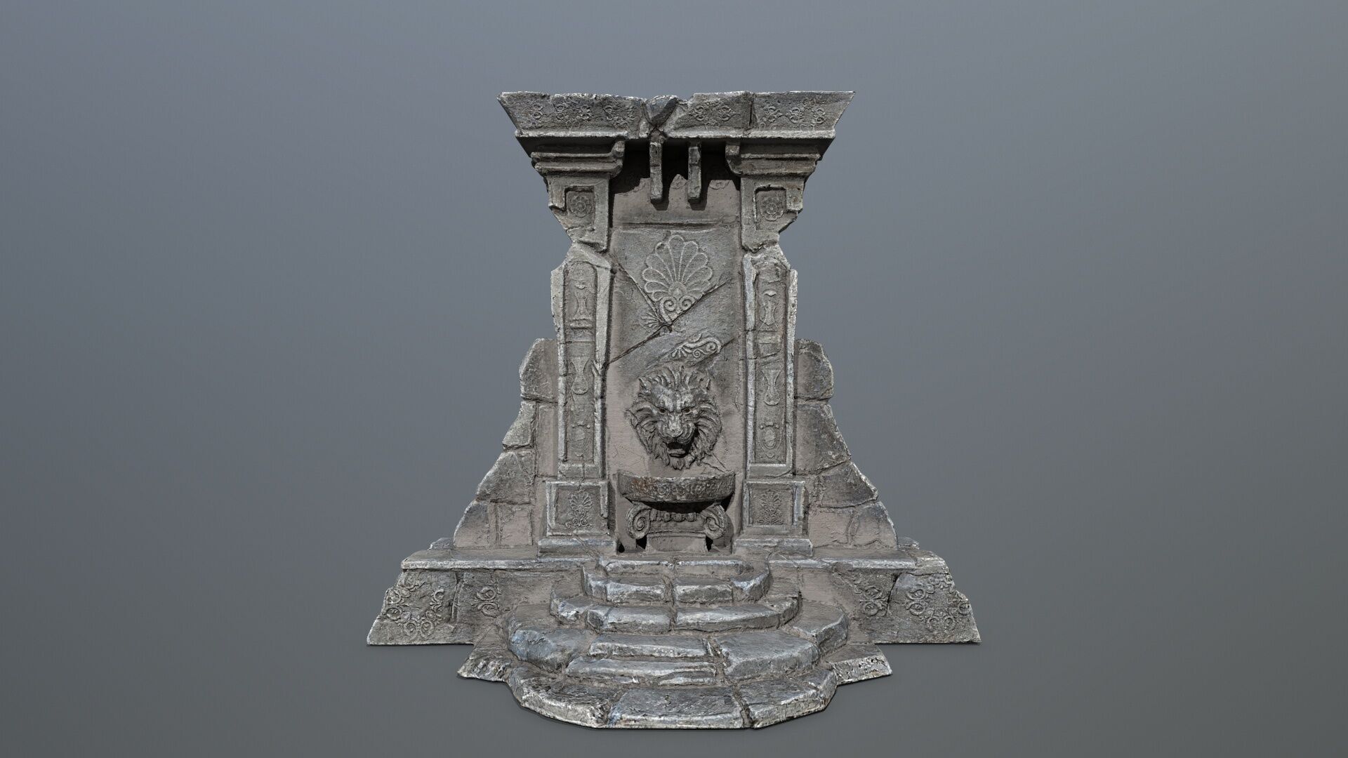 Lion fountain Low-poly 3D model_4