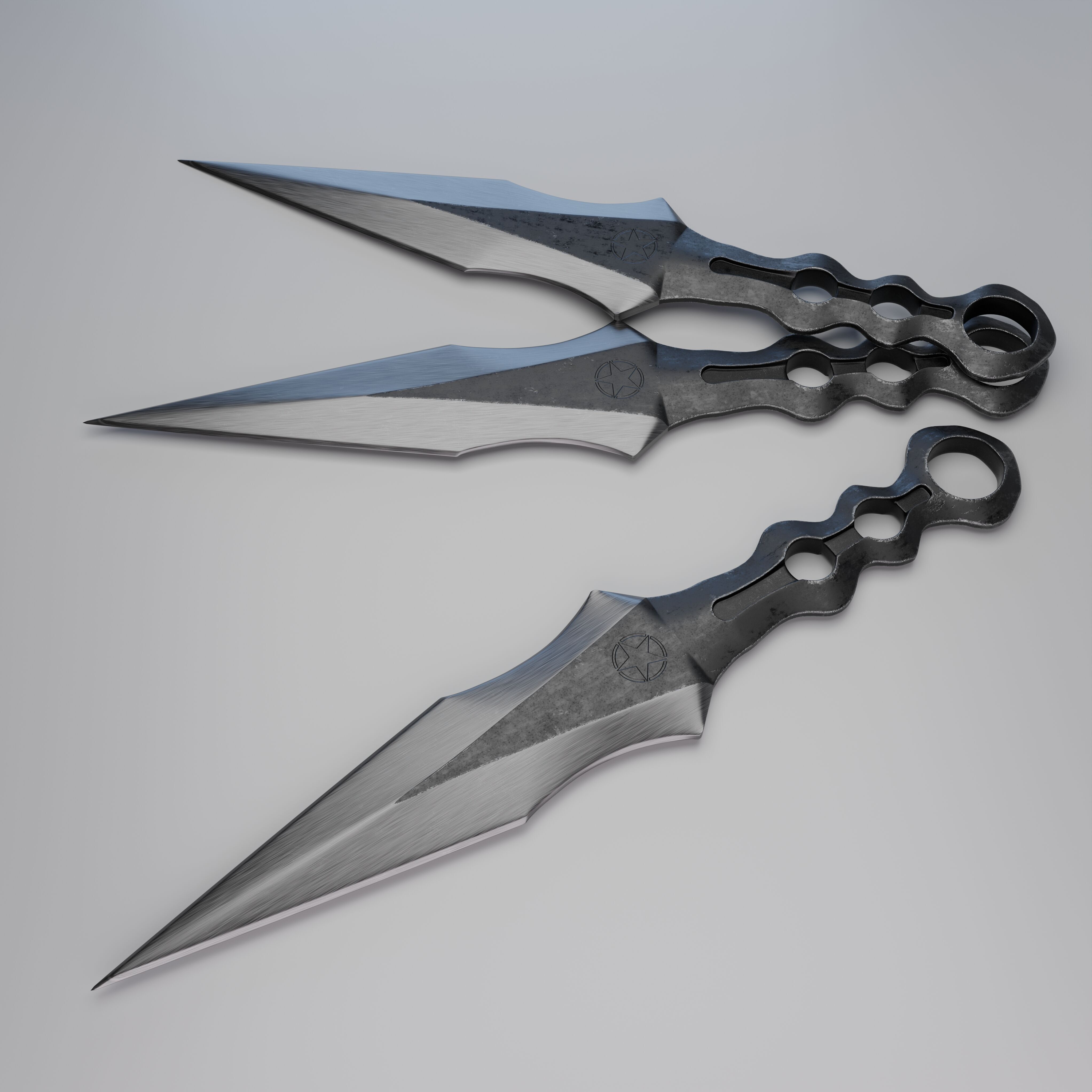 military M45 knife and throw ninja knife  3D model_2