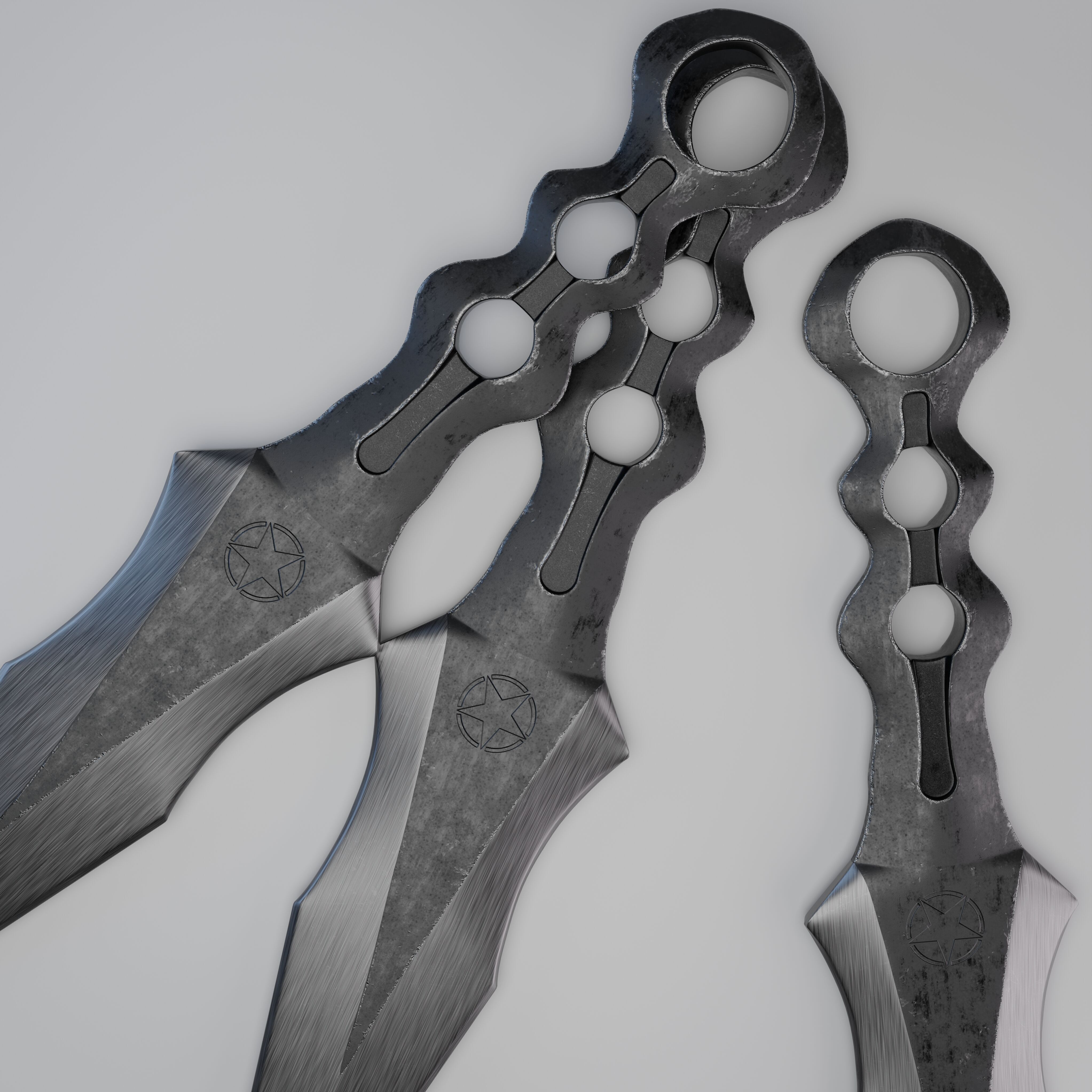 military M45 knife and throw ninja knife  3D model_4