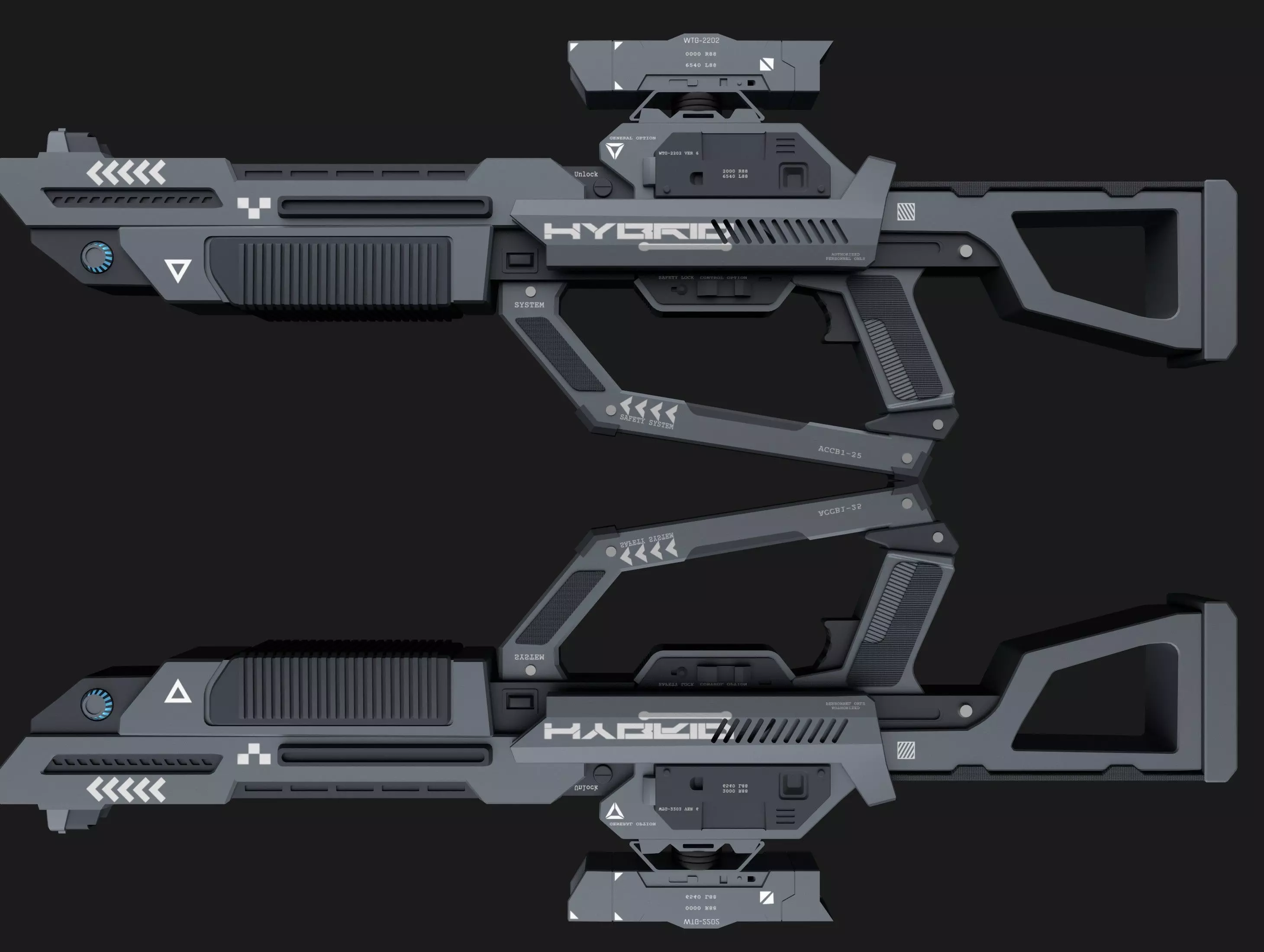 HYBRID Tactical Sci-Fi Rifle Low-poly 3D model_4