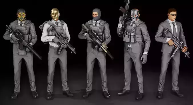 Modular Bank Robbers Pack Low-poly 3D model