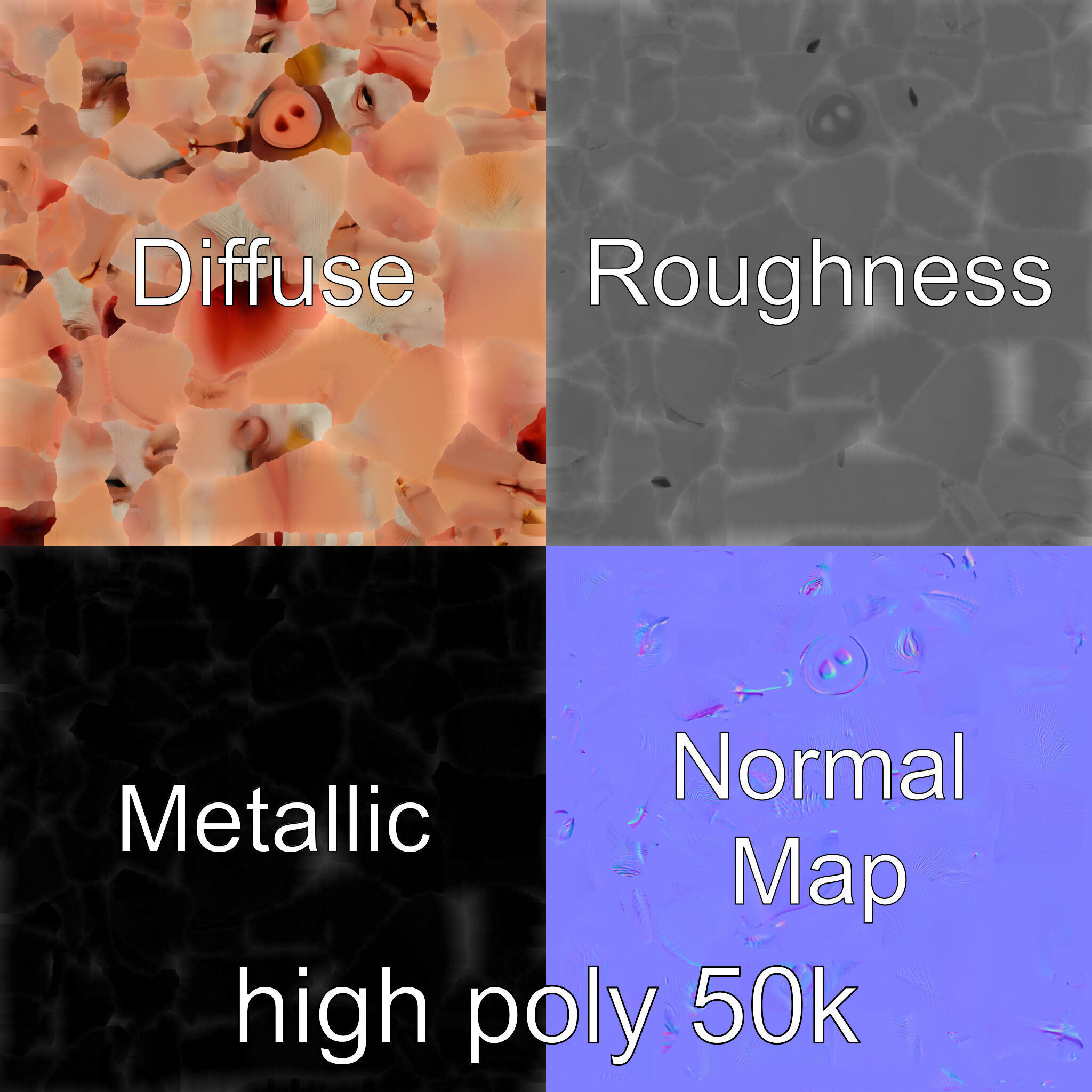 Realistic Pig Model with Pink Body model pack Low-poly 3D model_1