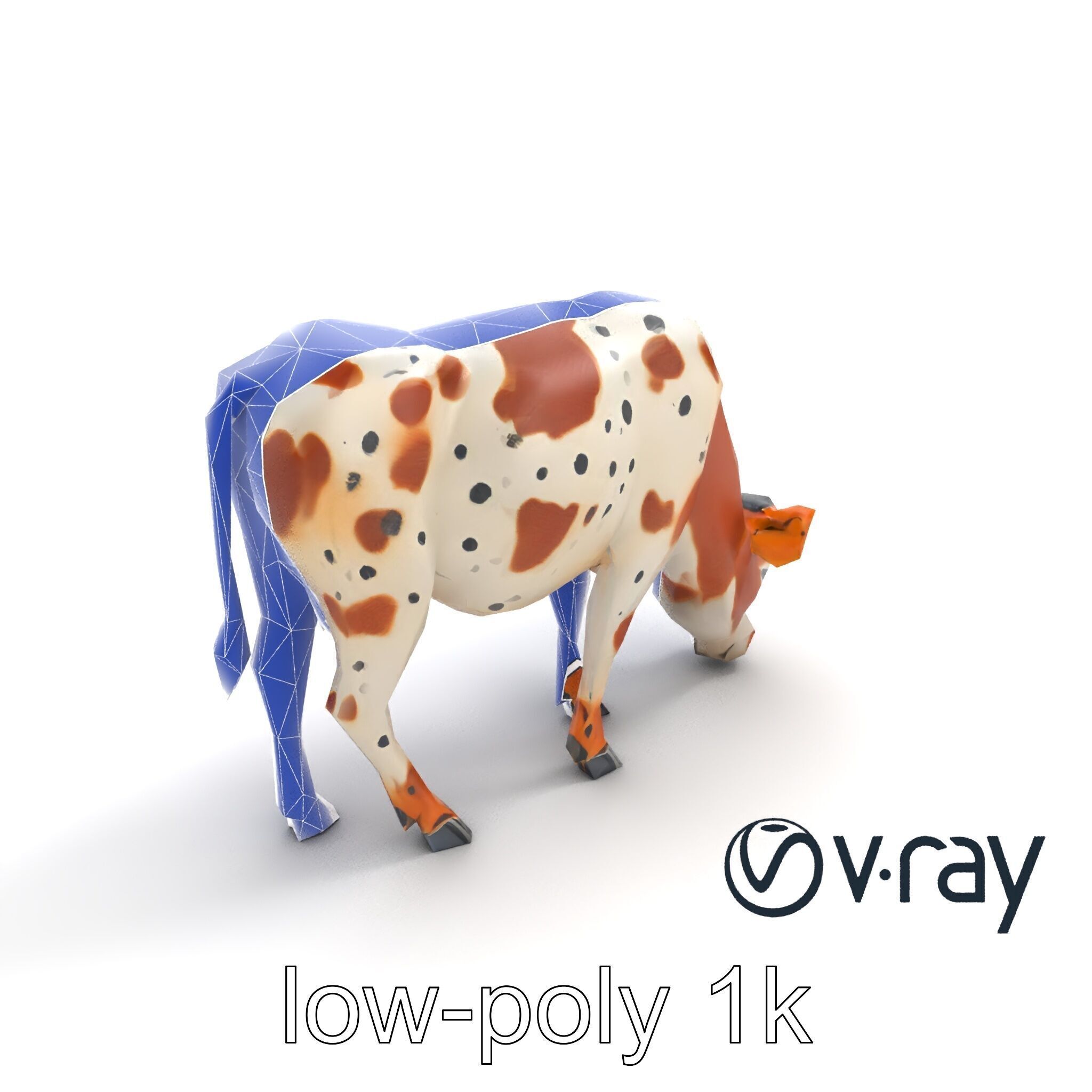 Spotted Cow Grazing Animation Farm model pack Low-poly 3D model_14