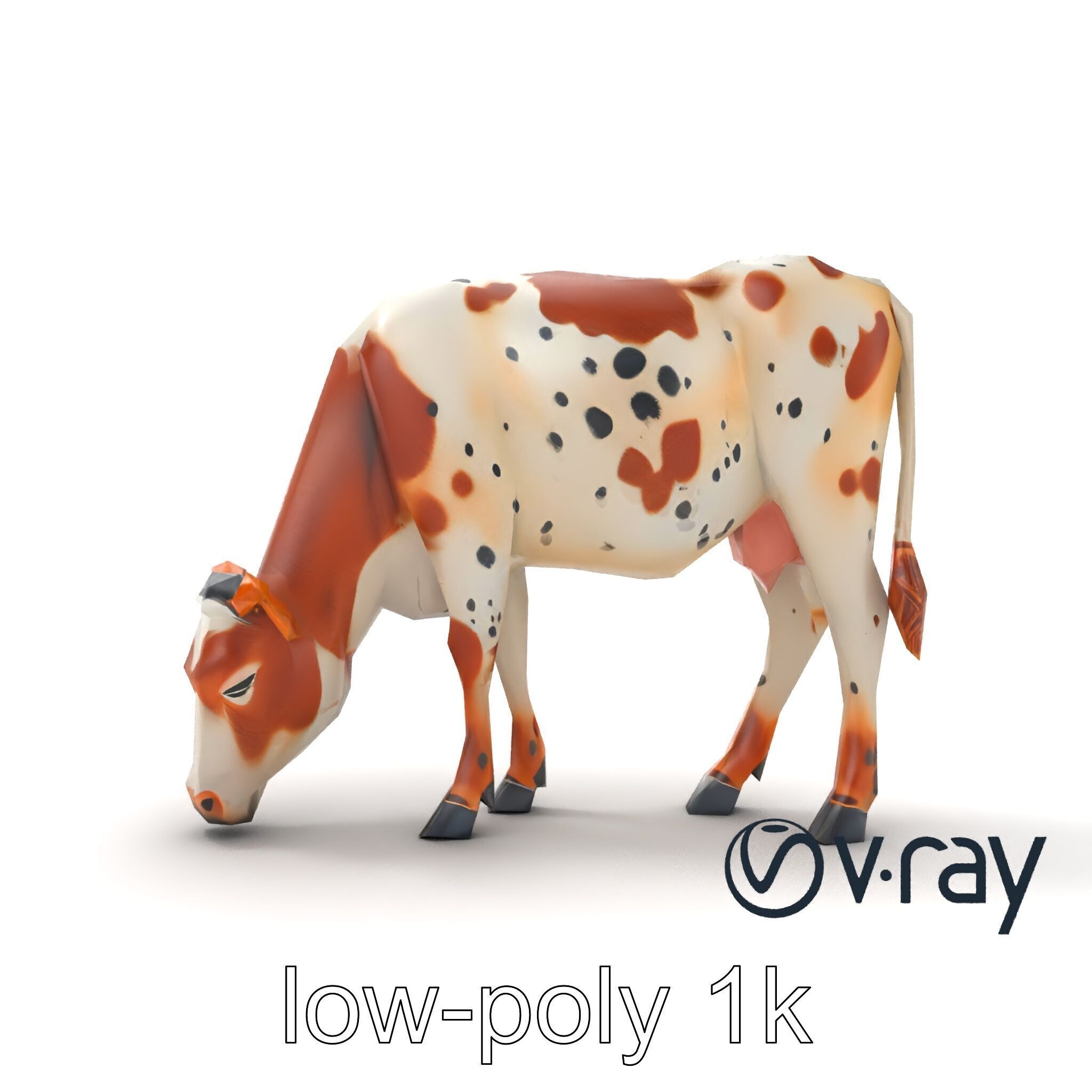 Spotted Cow Grazing Animation Farm model pack Low-poly 3D model_10