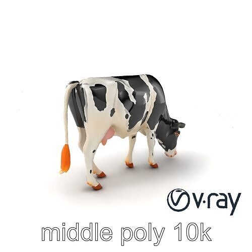 Realistic Black-and-White Cow Grazing Pose model pack Low-poly 3D model