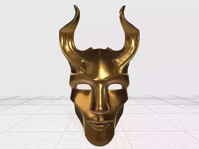Golden Horned Demon Mask Low-poly 3D model