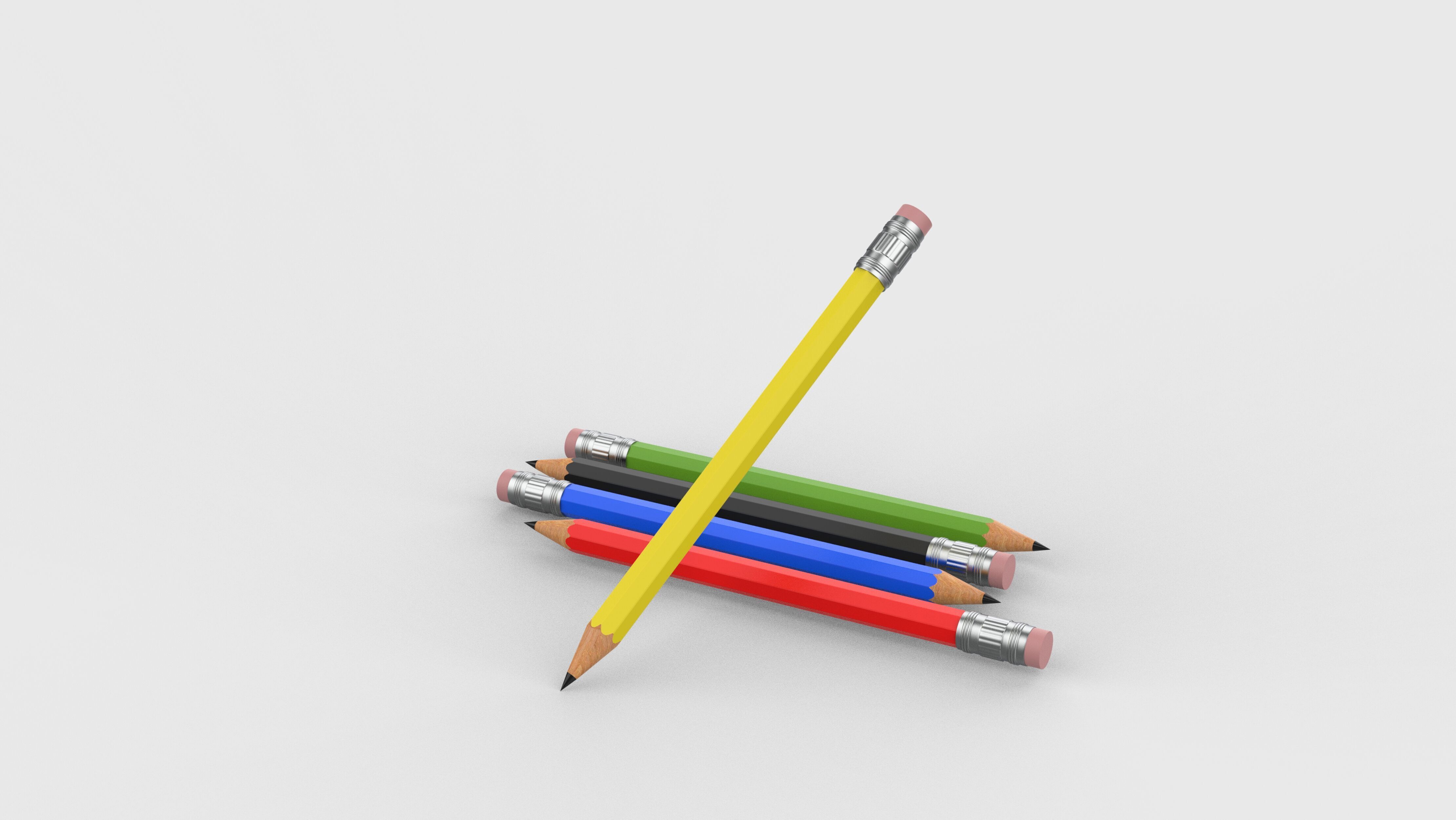 Pencil with Eraser 3D model_2