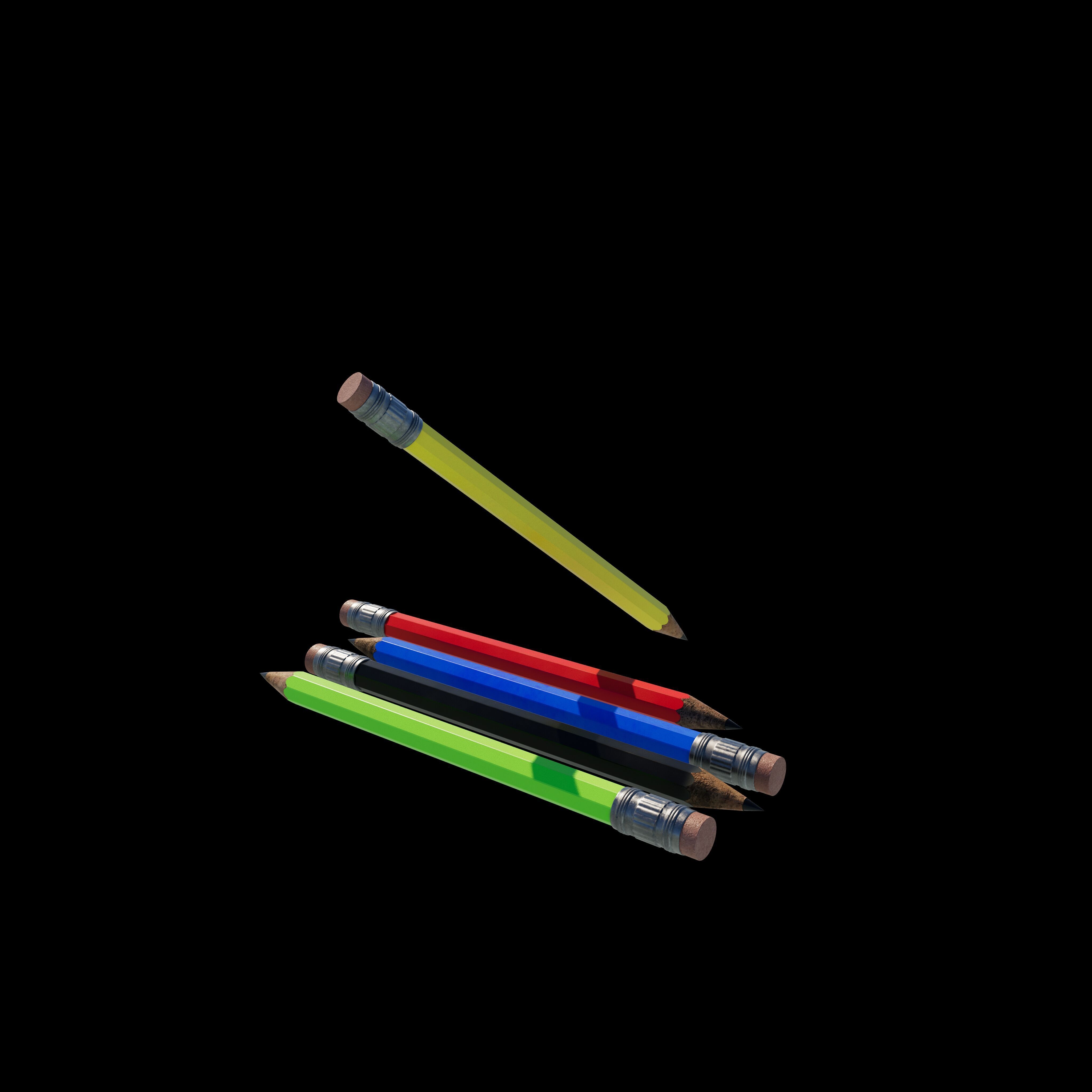 Pencil with Eraser 3D model_3