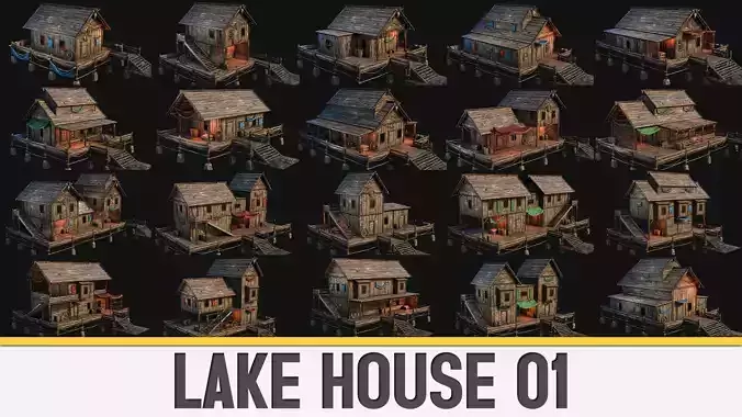 LAKE HOUSE 01 with INTERIORS 4K PBR Low-poly 3D model
