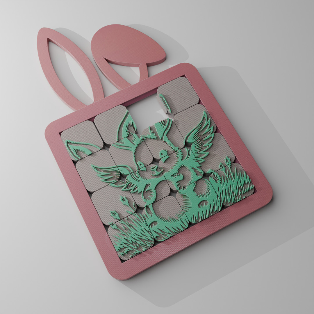 Difficult Sliding puzzle toy with a cute fantasy bunny 3D print model_5