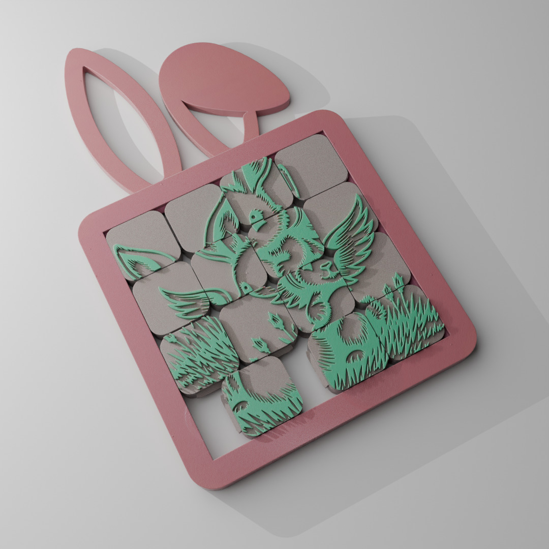 Difficult Sliding puzzle toy with a cute fantasy bunny 3D print model_4